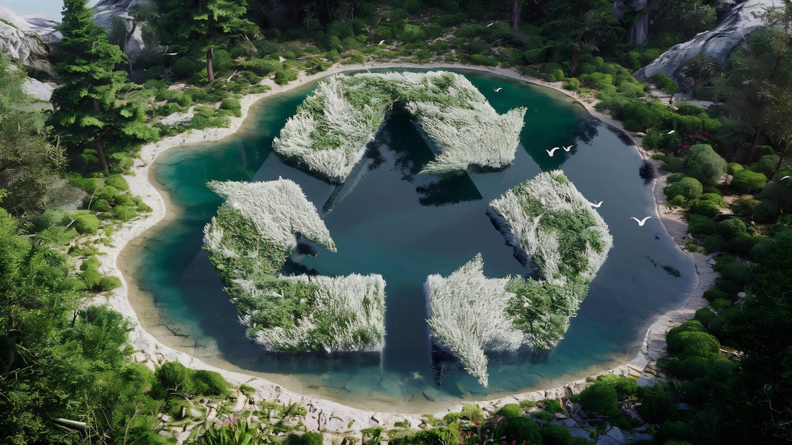 Sjö i form av återvinningssymbolen