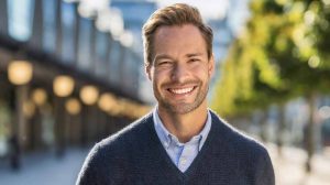 Ett hus med röda tegelväggar och vita knutar står stadigt, inbjudande med dess sprakande öppna spis.